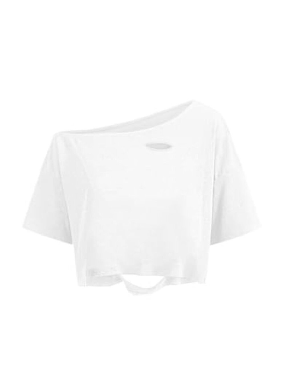 Off Shoulder Graphic Crop Tee Half Sleeve Loose Fit Top